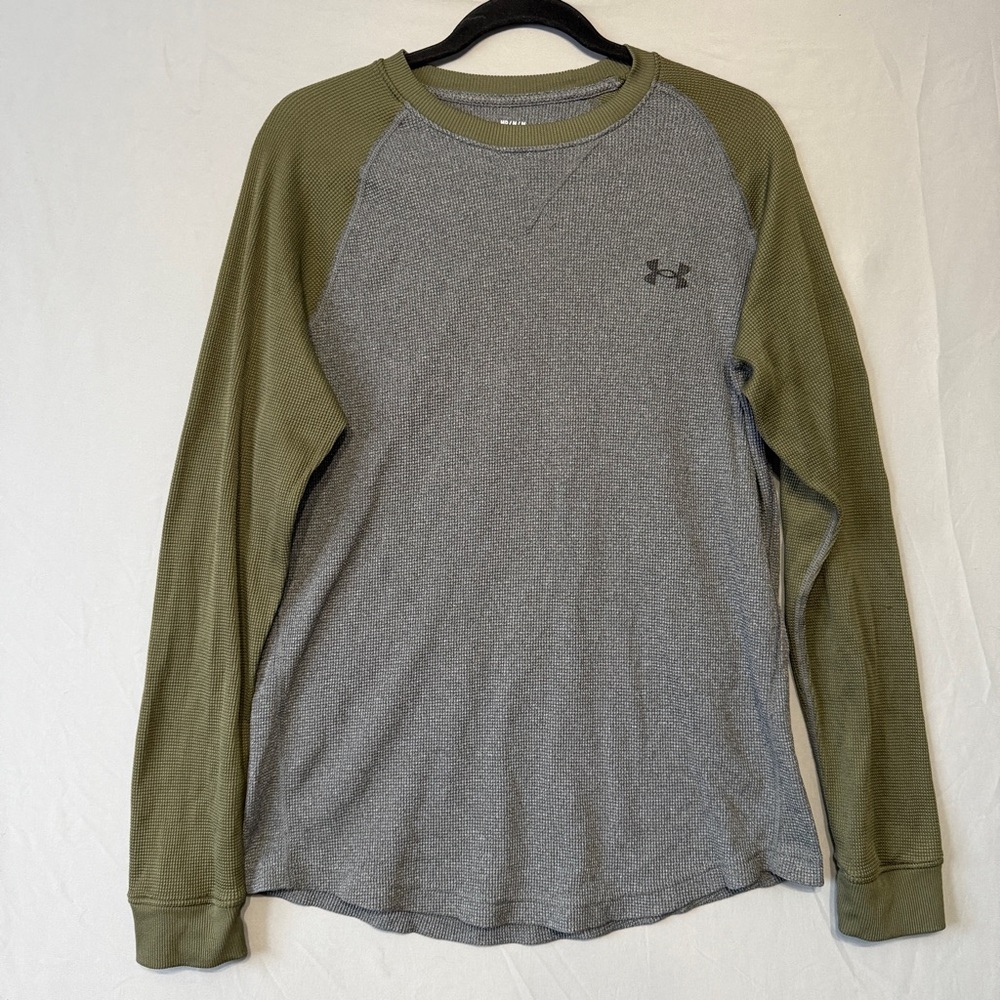 Under Armour Mens Waffle Crew Neck Long Sleeve Shirt Size Medium Loose Fit Grey